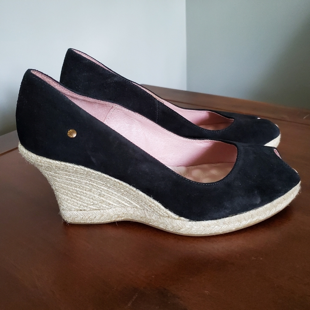 Black velvet, open toe espadrilles/wedge shoes